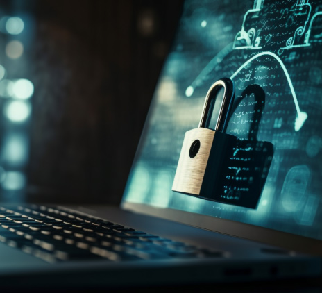 Computador e cadeado de segurança 