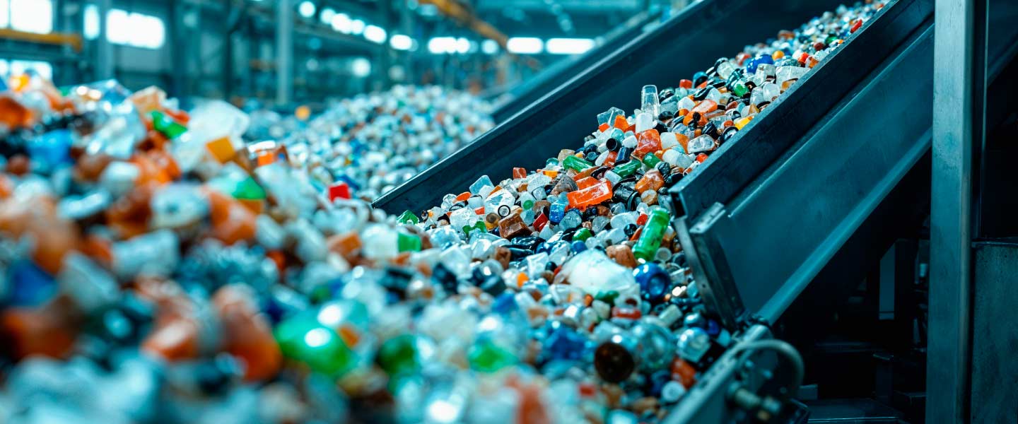 fábrica de reciclagem com pilha de plástico