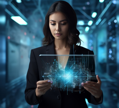 IA Moça em frente a uma tela 