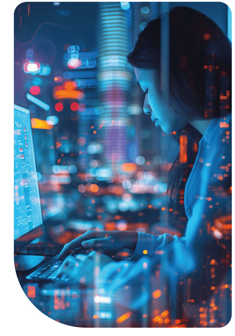 mulher com fundo futurista 