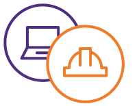 Icone de trabalhadores e notebook